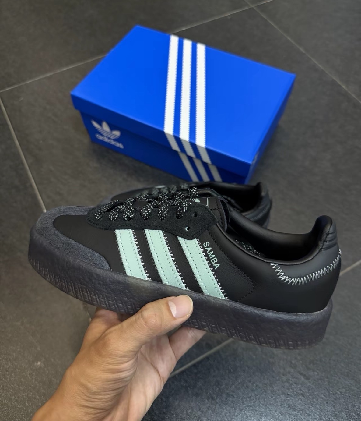 adidas SAMBAE 黑綠 女款 運動休閒鞋 舒適百搭 低幫厚底 愛迪達原創潮鞋