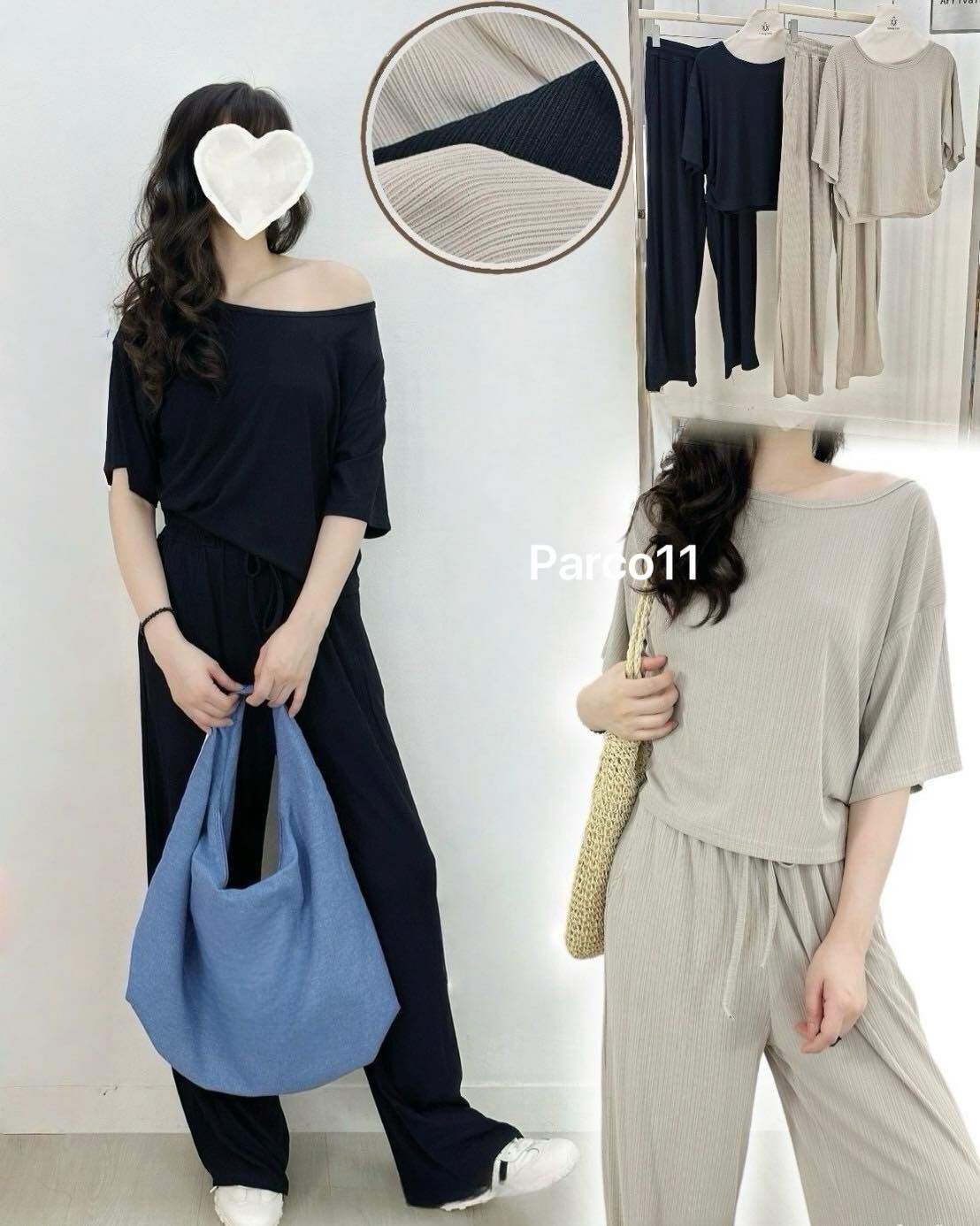 【慵懶百搭的冰絲涼感壓摺套裝】（現貨）