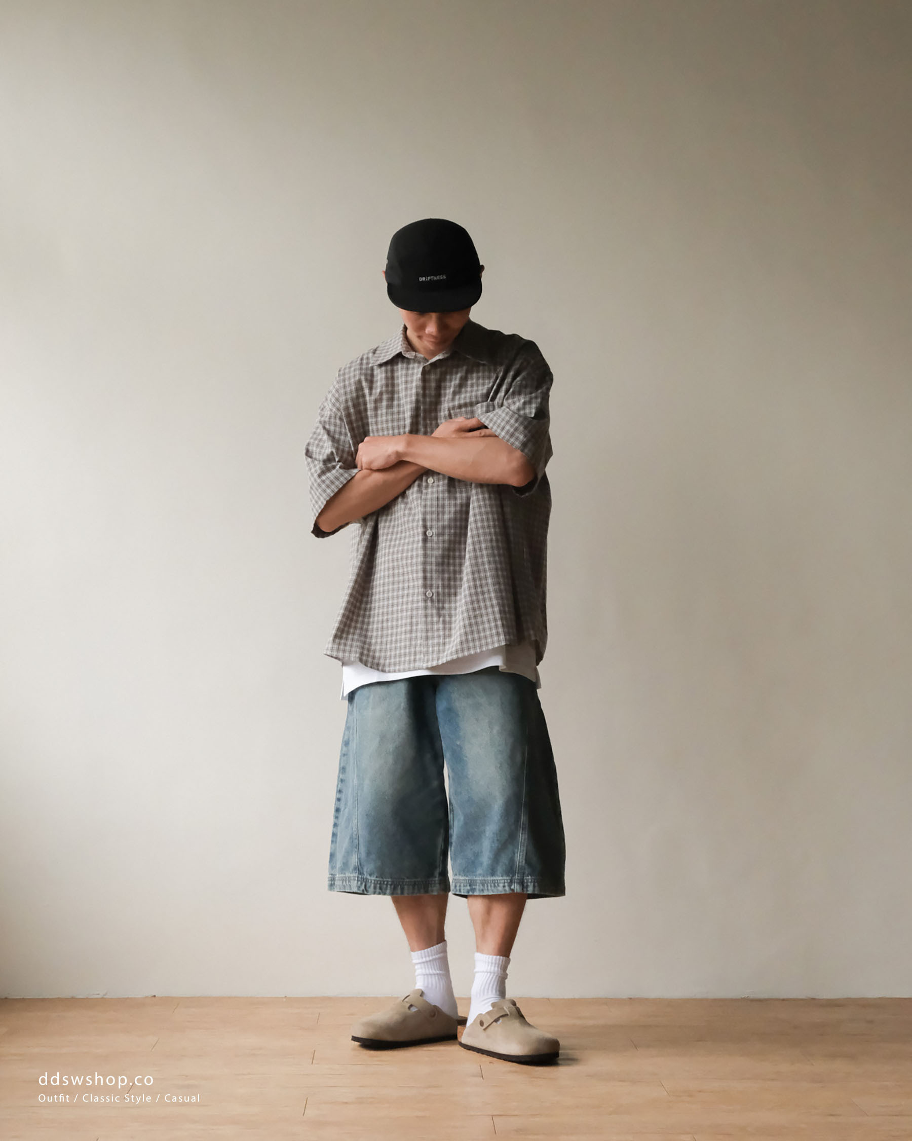 D.CLOSET 做舊 藍色 寬鬆 七分 牛仔褲 SS03