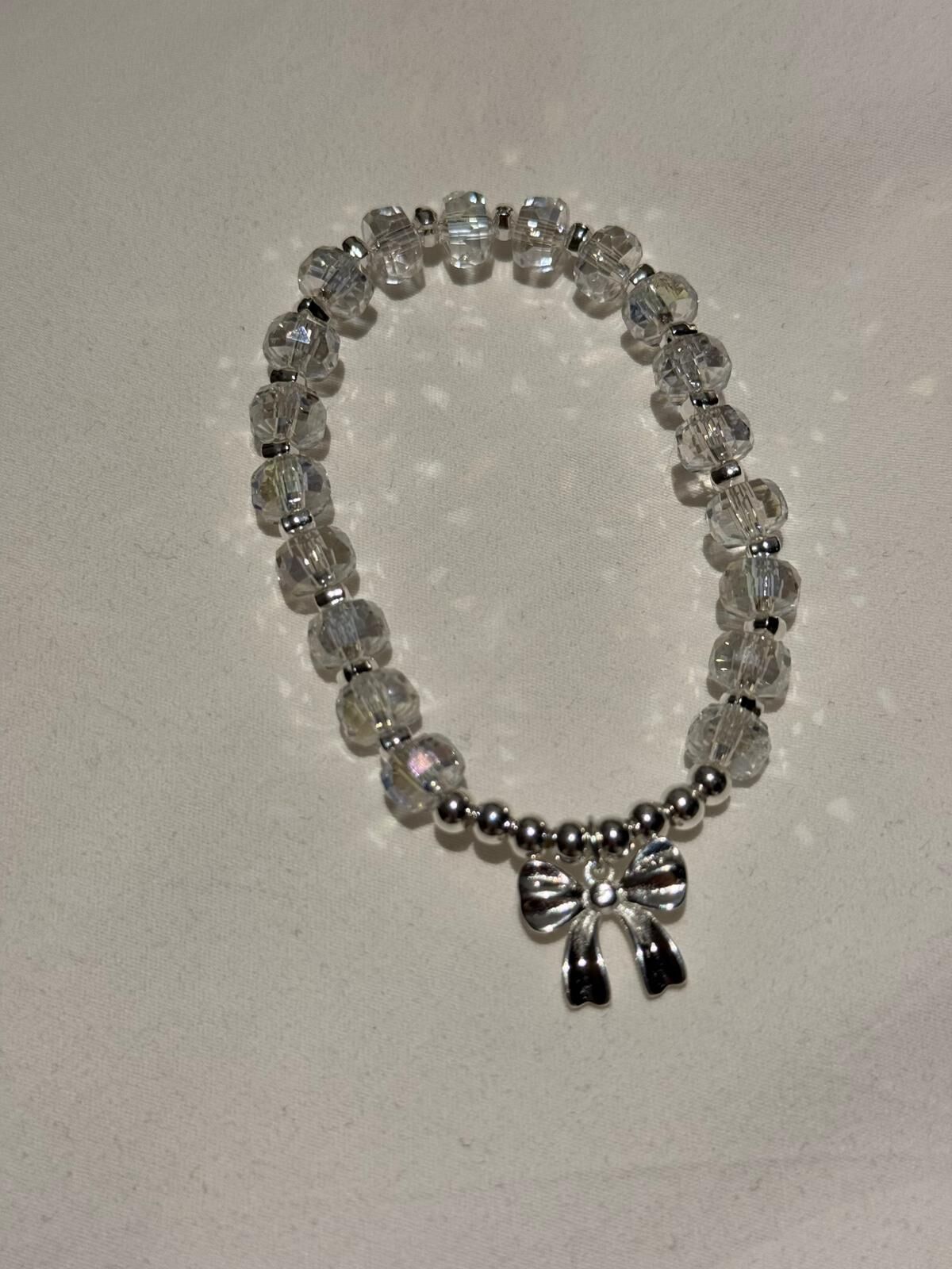 (3268) 切割閃爍白水晶x925純銀蝴蝶手鏈