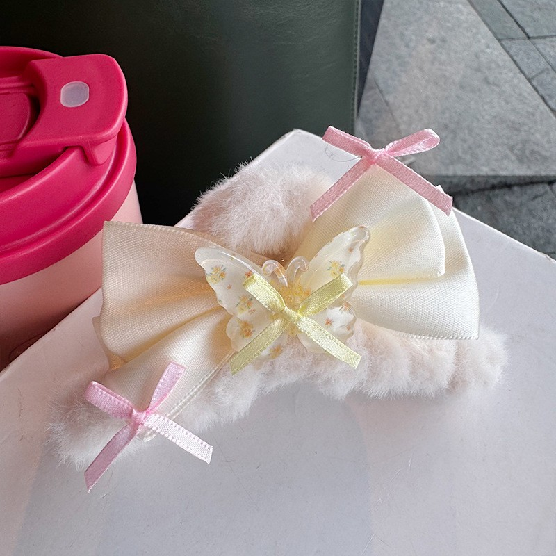[2 FOR RM10] Cute Candy Color Plush Bow Hair Claw