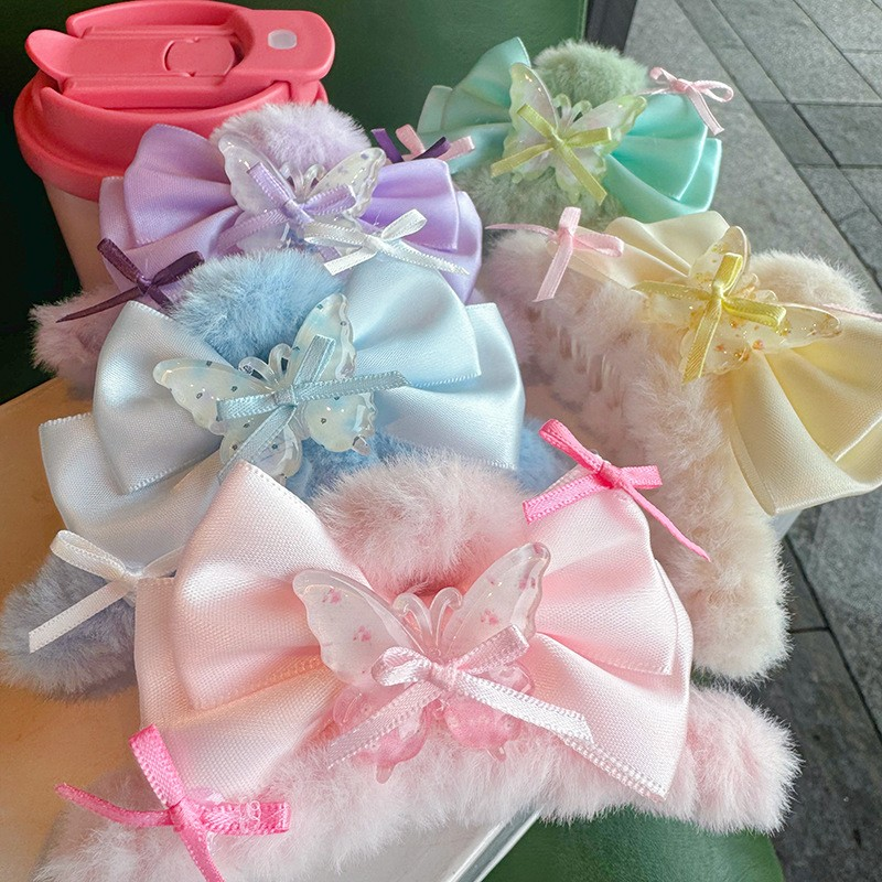 [2 FOR RM10] Cute Candy Color Plush Bow Hair Claw