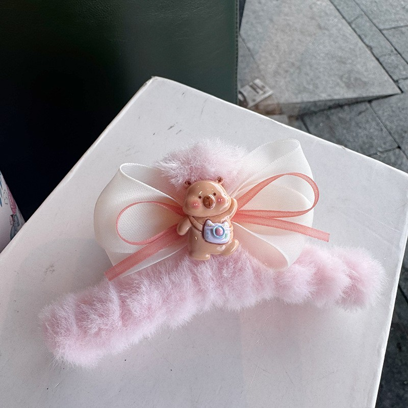 [2 FOR RM10] Cute Capybara Bow Plush Hair Claw