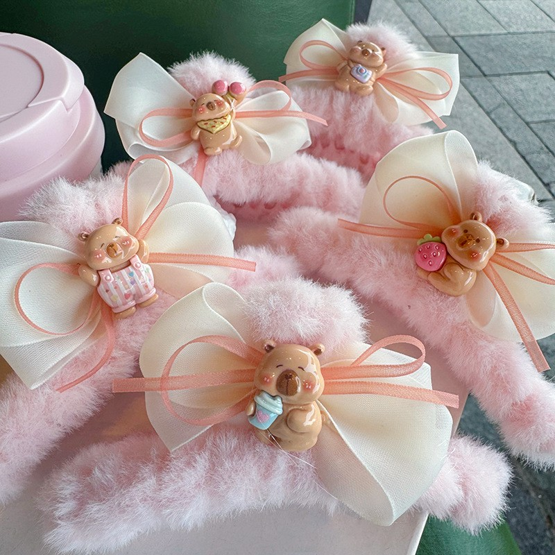 [2 FOR RM10] Cute Capybara Bow Plush Hair Claw