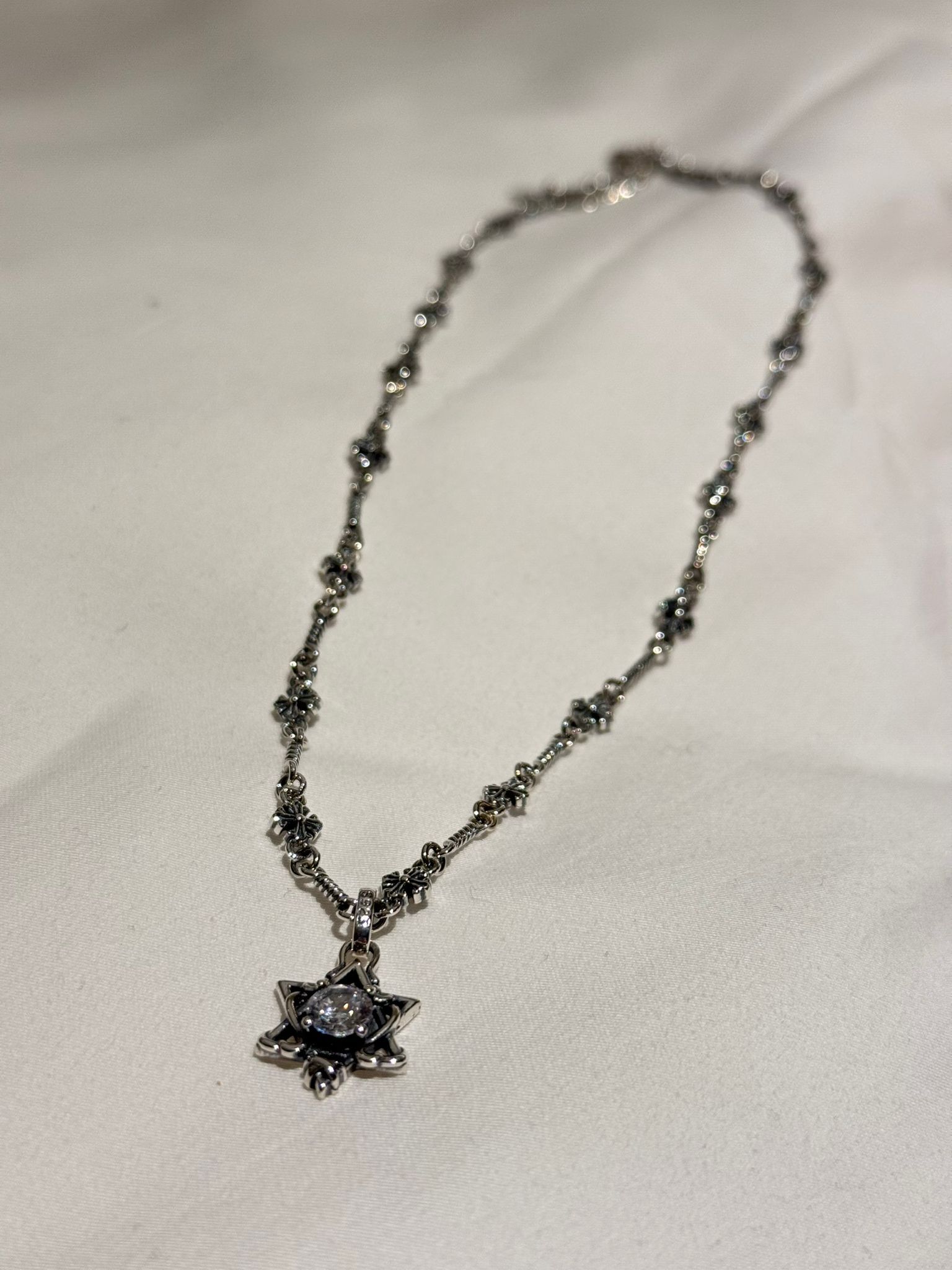 (3287)吊花幸運星925純銀重工頸鏈