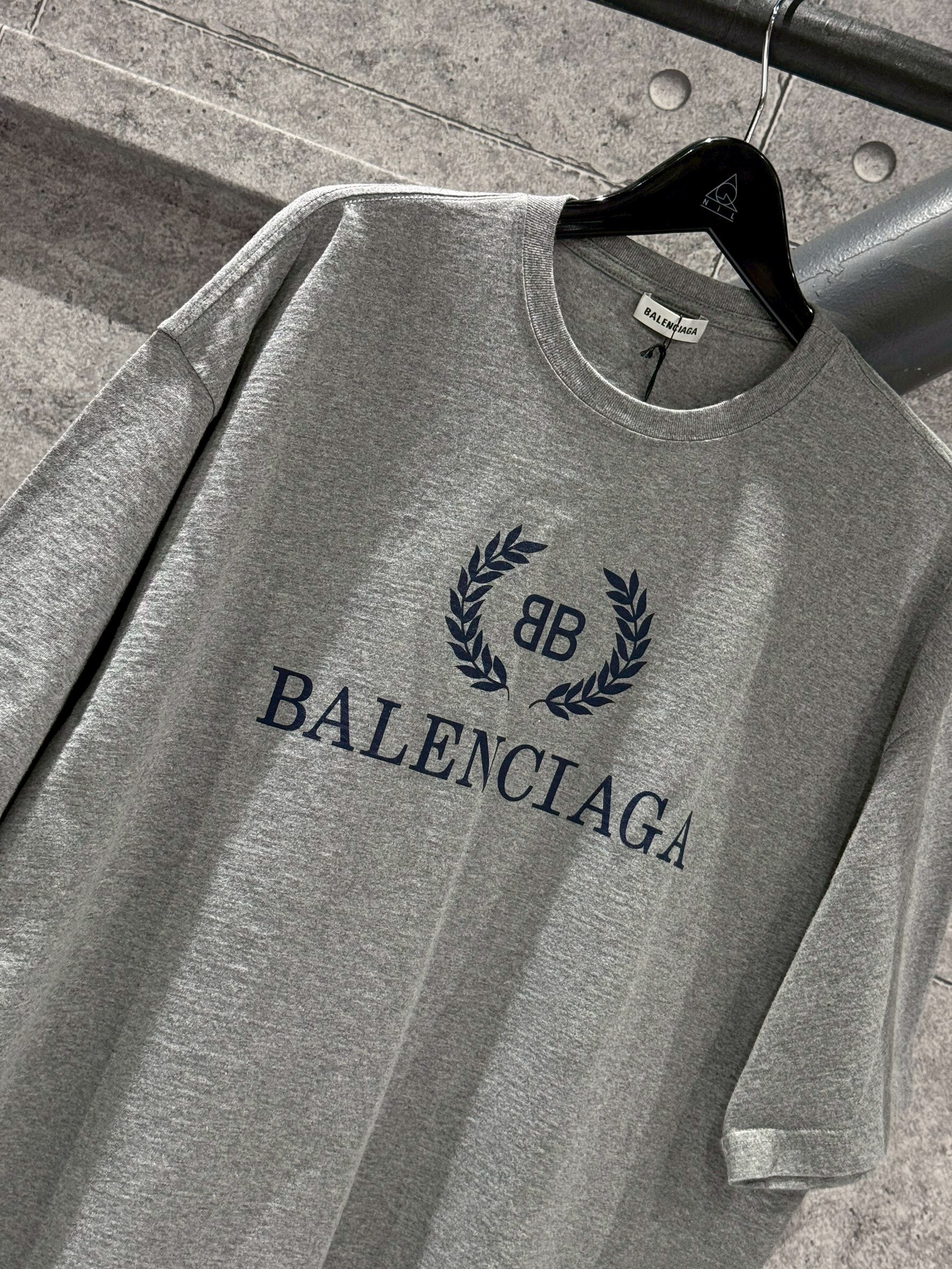 BALENCIAGA 經典麥穗雙B 灰色 短袖 T