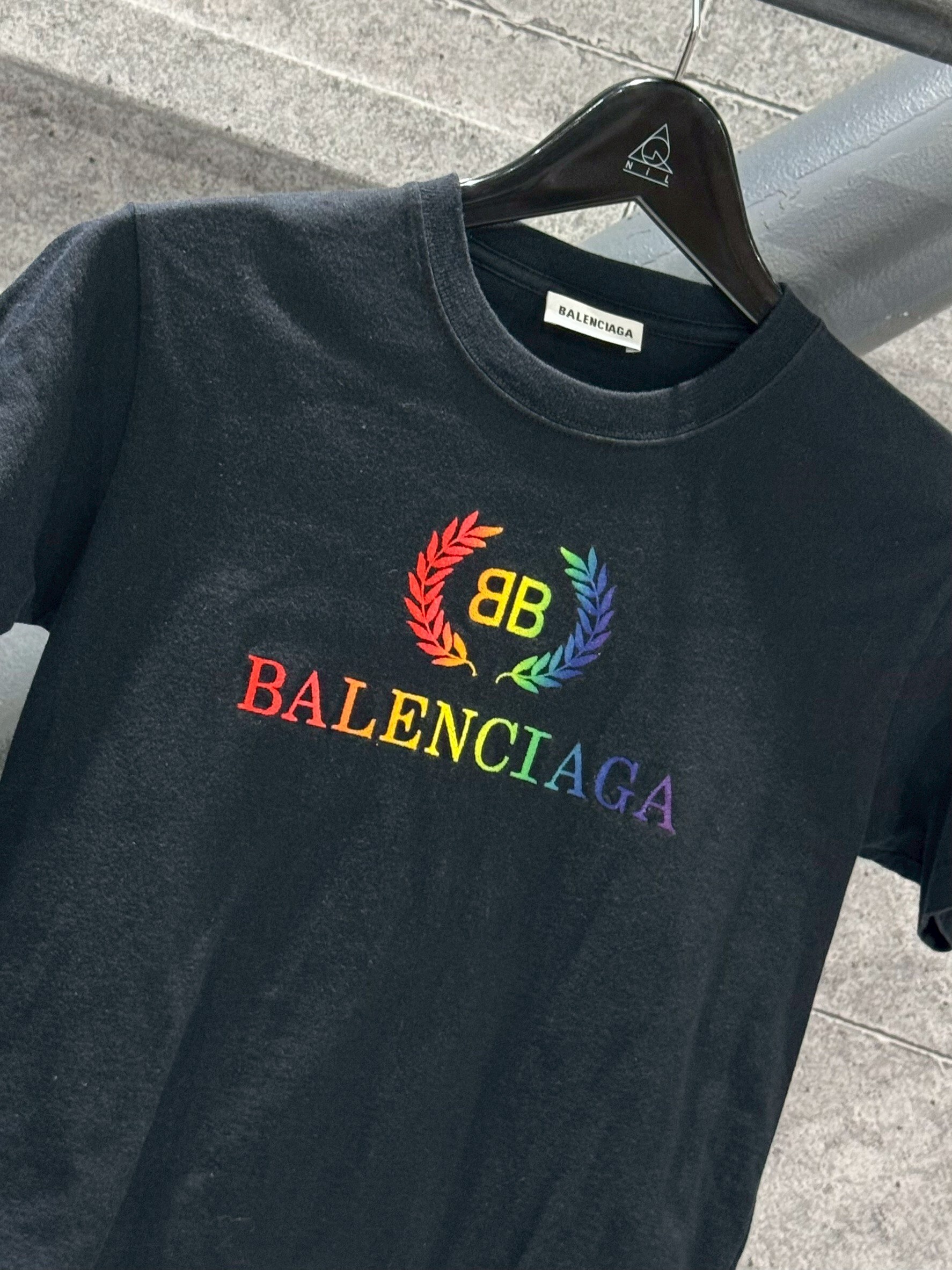 BALENCIAGA 刺繡彩虹麥穗Logo 女款 短袖 T