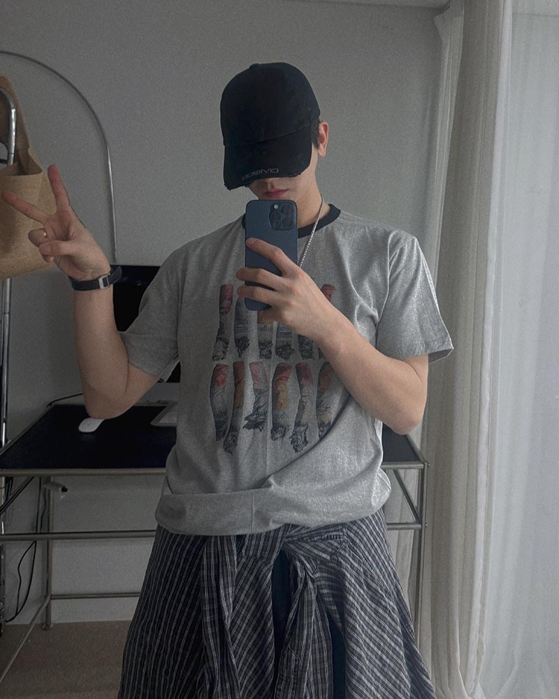 馬爾波羅印花短袖撞色領T恤