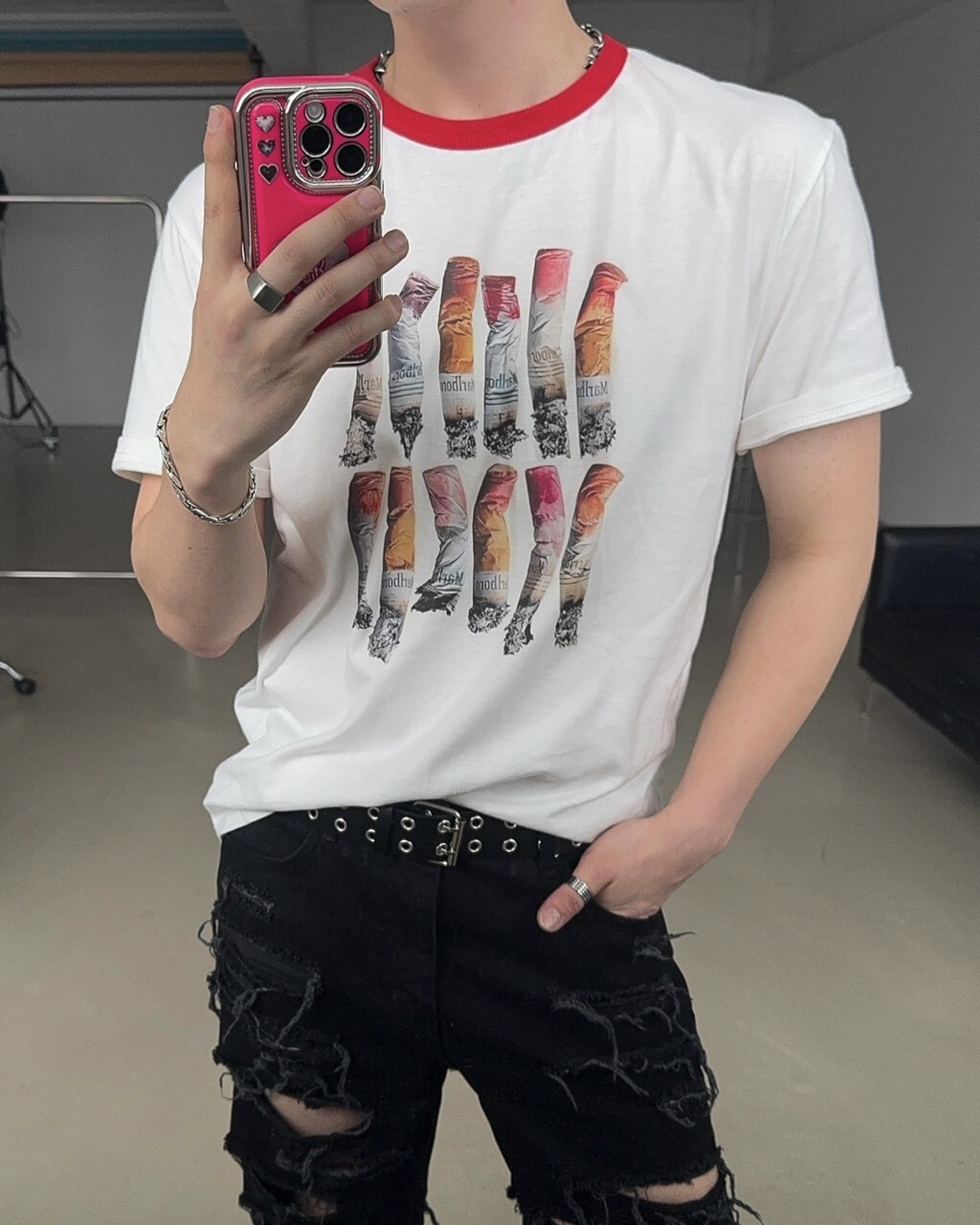 馬爾波羅印花短袖撞色領T恤