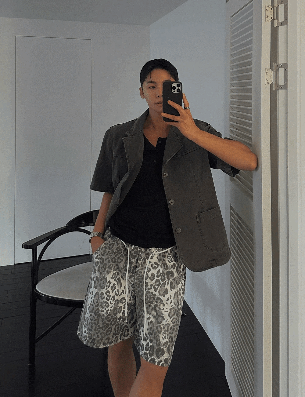 水洗顏料褶皺短袖夾克