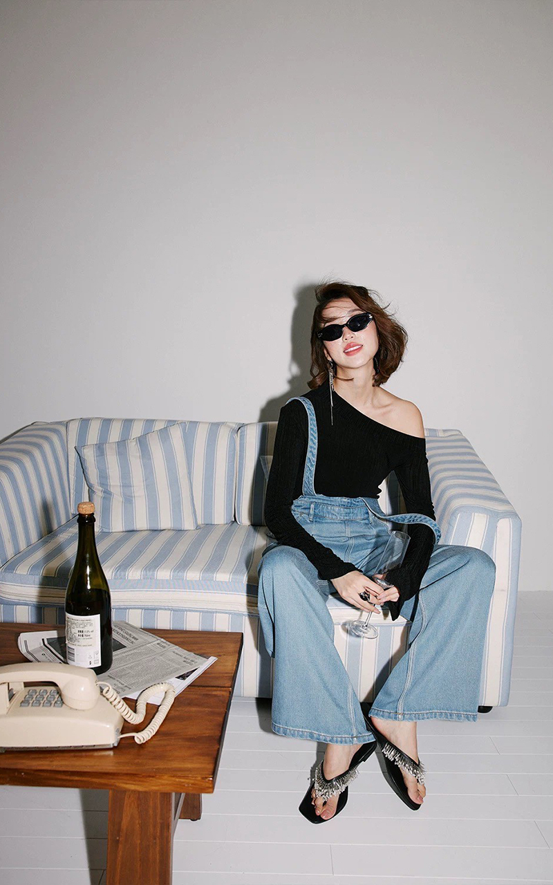 可調節背帶造型時髦牛仔吊帶褲XS-L (Elegant & Love)