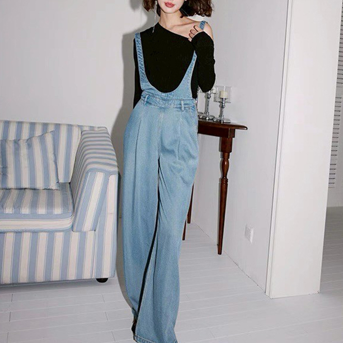 可調節背帶造型時髦牛仔吊帶褲XS-L (Elegant & Love)