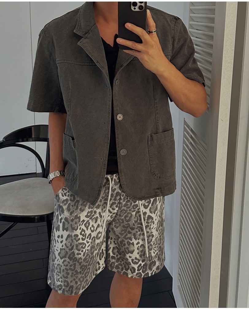 水洗顏料褶皺短袖夾克