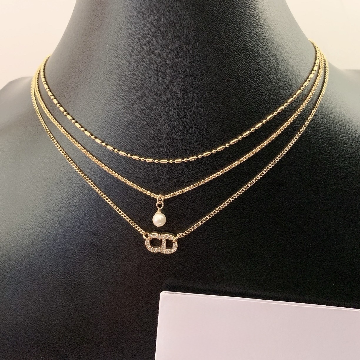 18k CD”三層小墜珍珠高奢定製細項鍊