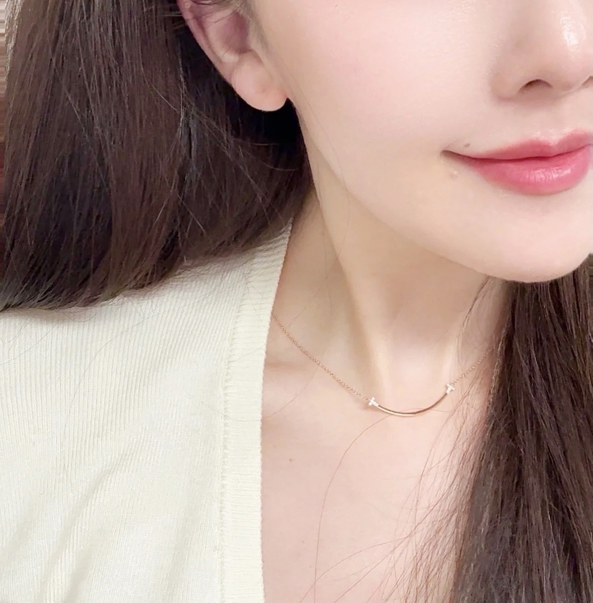 18k”T smile’兩邊點鑽微笑線”小號高奢定製項鍊