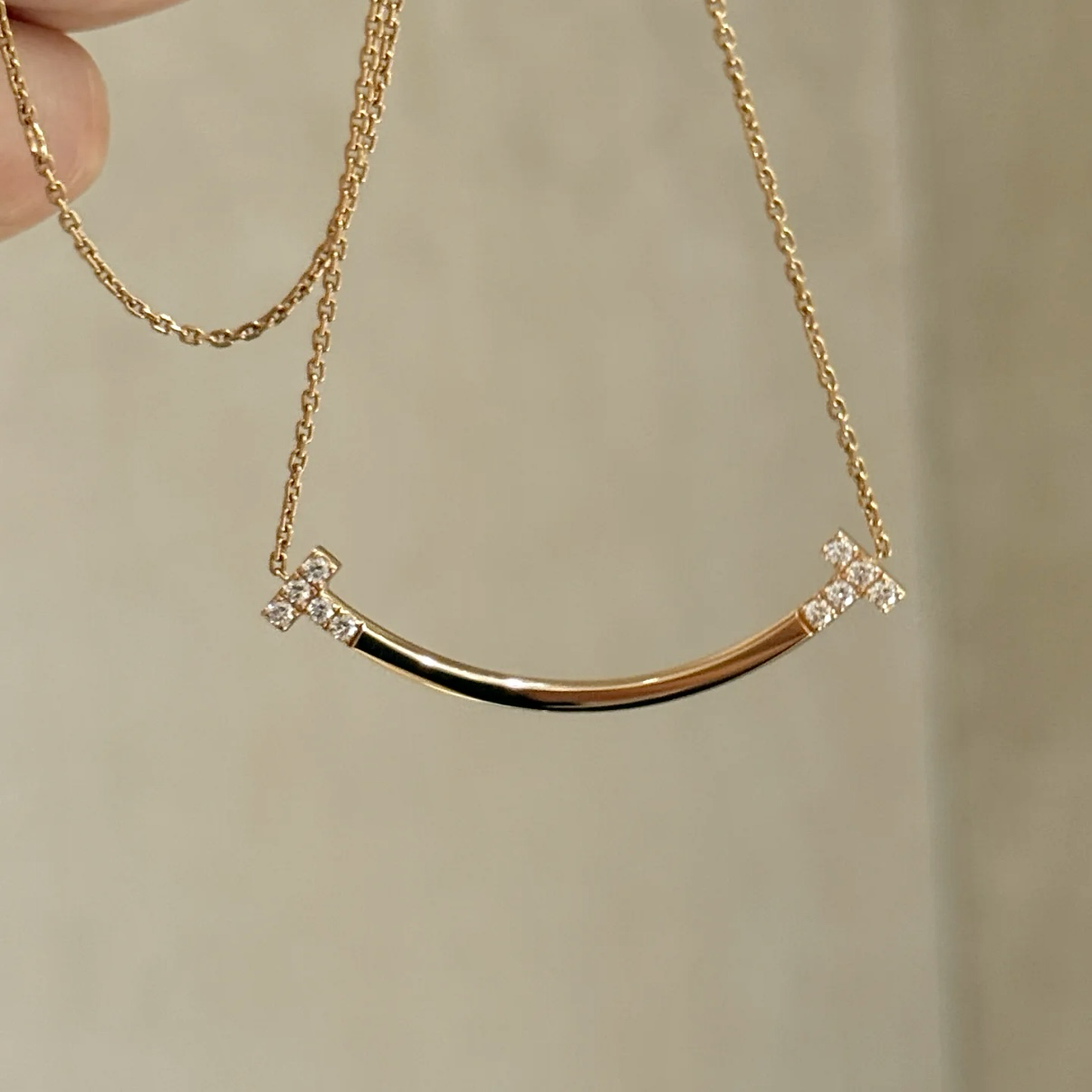 18k”T smile’兩邊點鑽微笑線”小號高奢定製項鍊