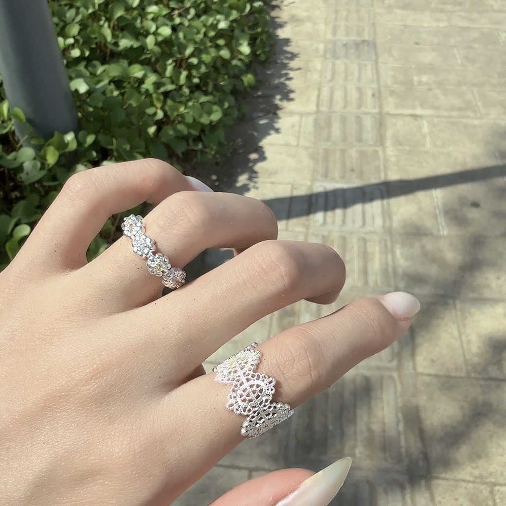 silver”白銀GD小雛菊多顆立體開口戒