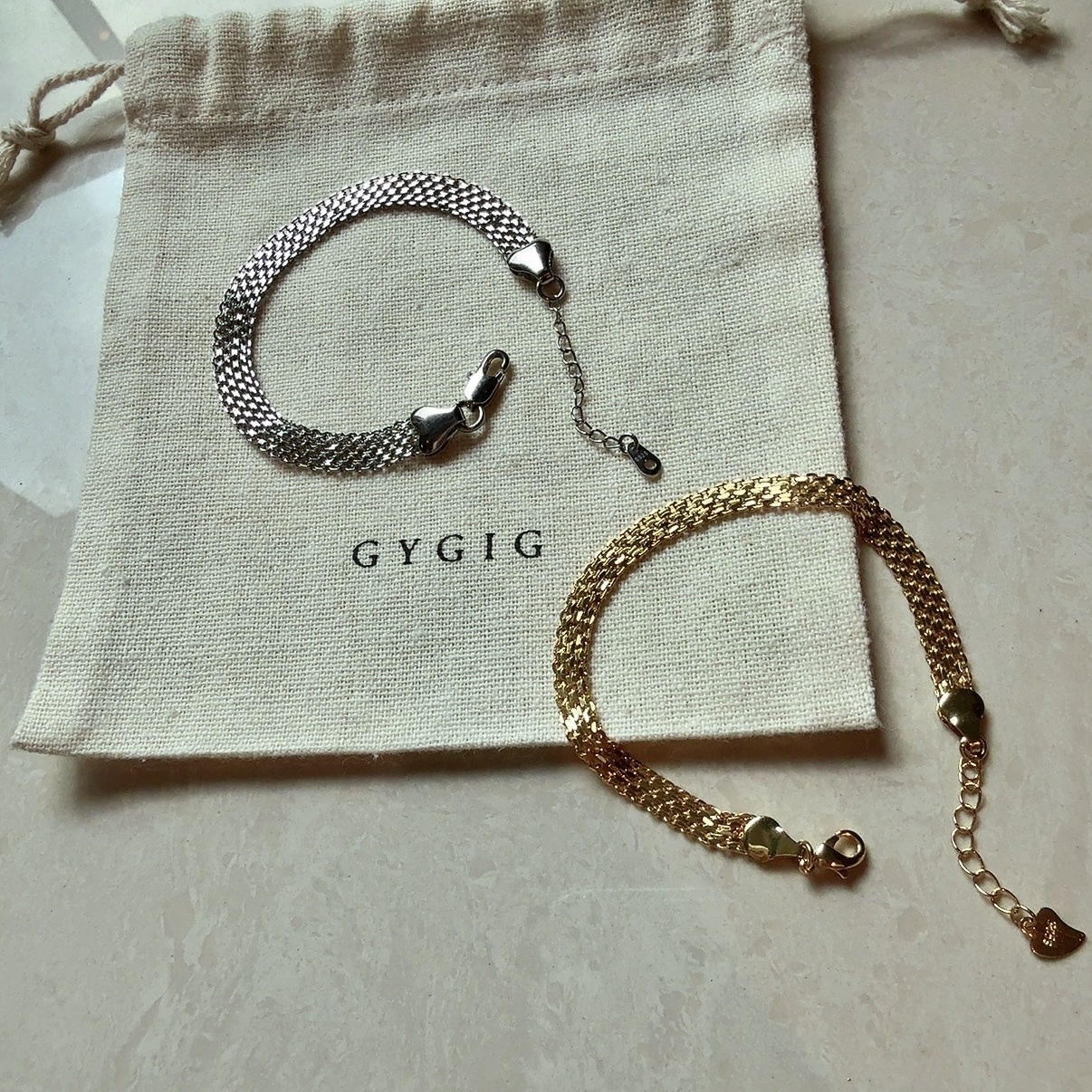 Gy la vie”金銀屬編織蕾絲’鈦鋼手腕鍊