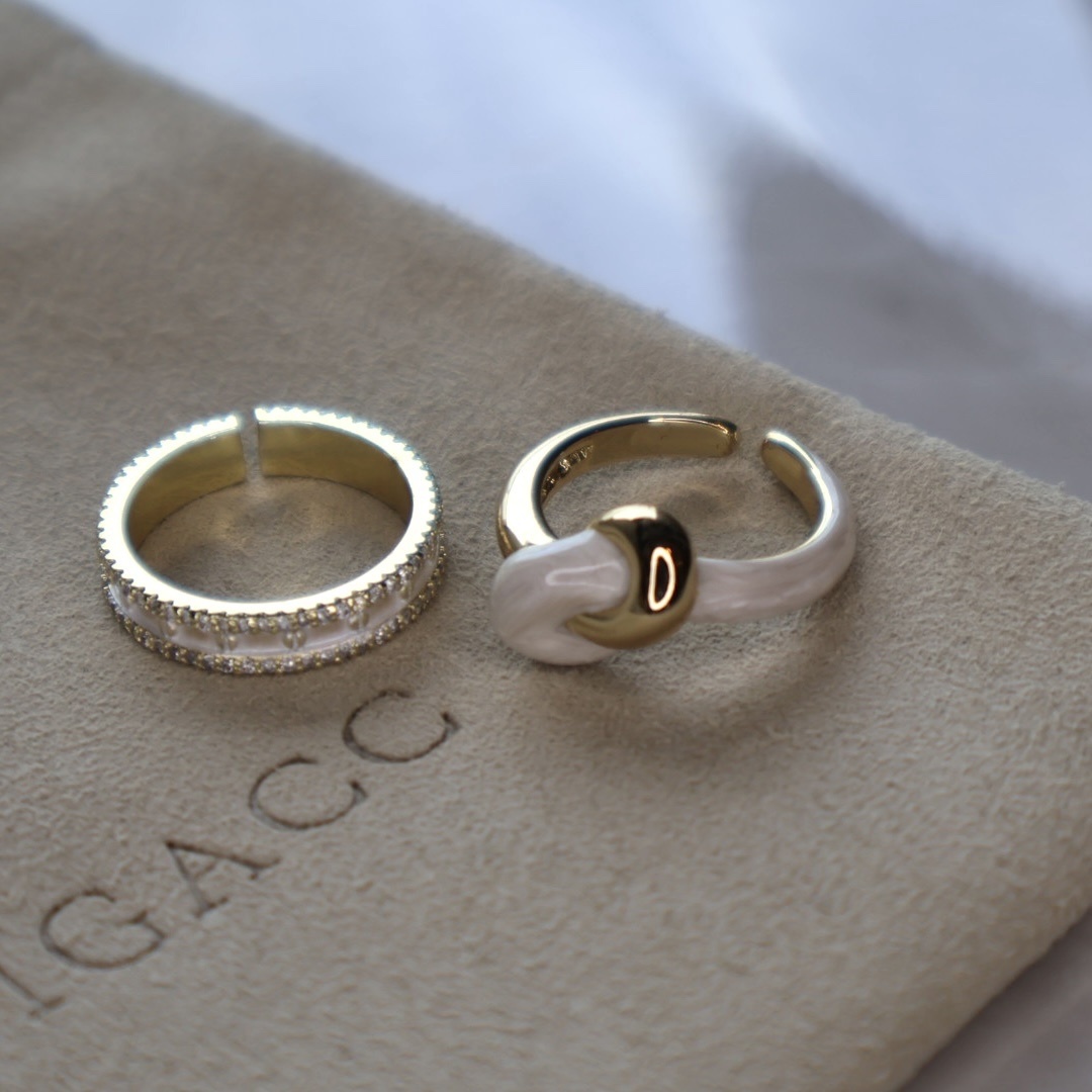 Alluring高級暈染紋理’白琺瑯金屬開口戒系列