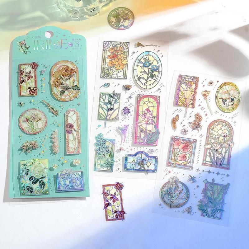 彩色玻璃 IRIDE系列 3入箔押PET貼紙｜日本 BGM