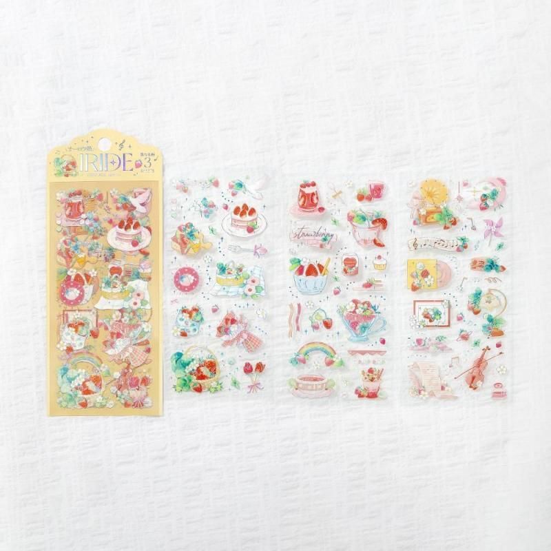 草莓 IRIDE系列 3入箔押PET貼紙｜日本 BGM