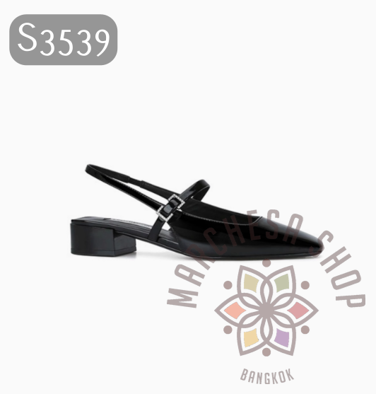 S3539 - 羊漆皮簡約方頭低踭扣帶涼鞋 (大小呎碼)