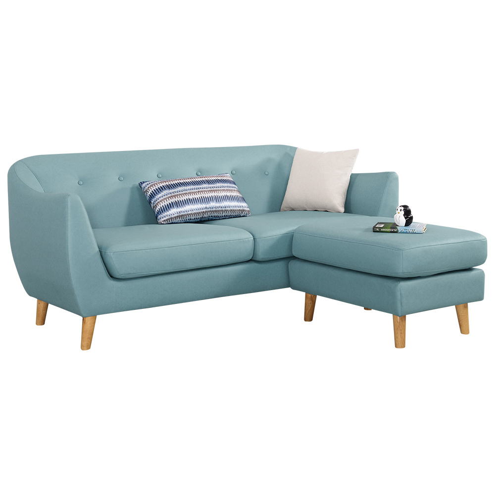 珊卡L型布面沙發組-附抱枕(二人座+腳椅-三色可選)