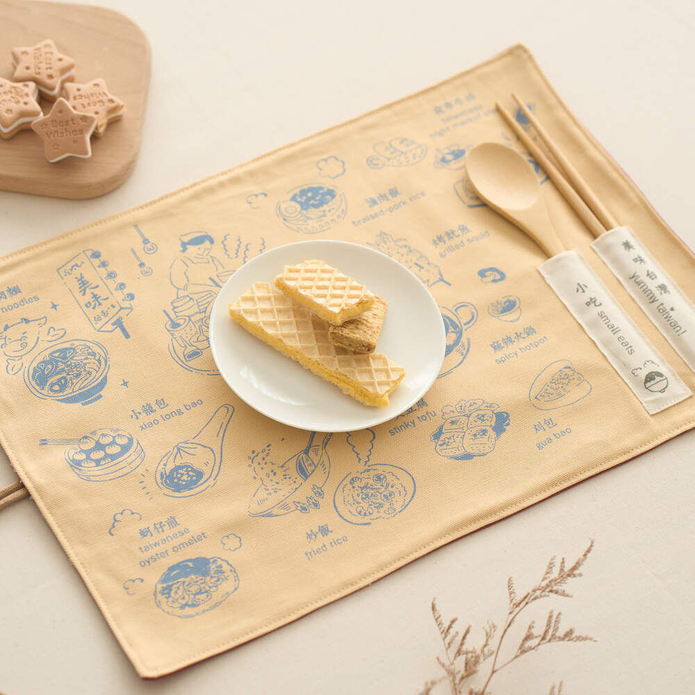 Table Mat (Spoon and Chopsticks including)/Small Eat/Apricot & Blue