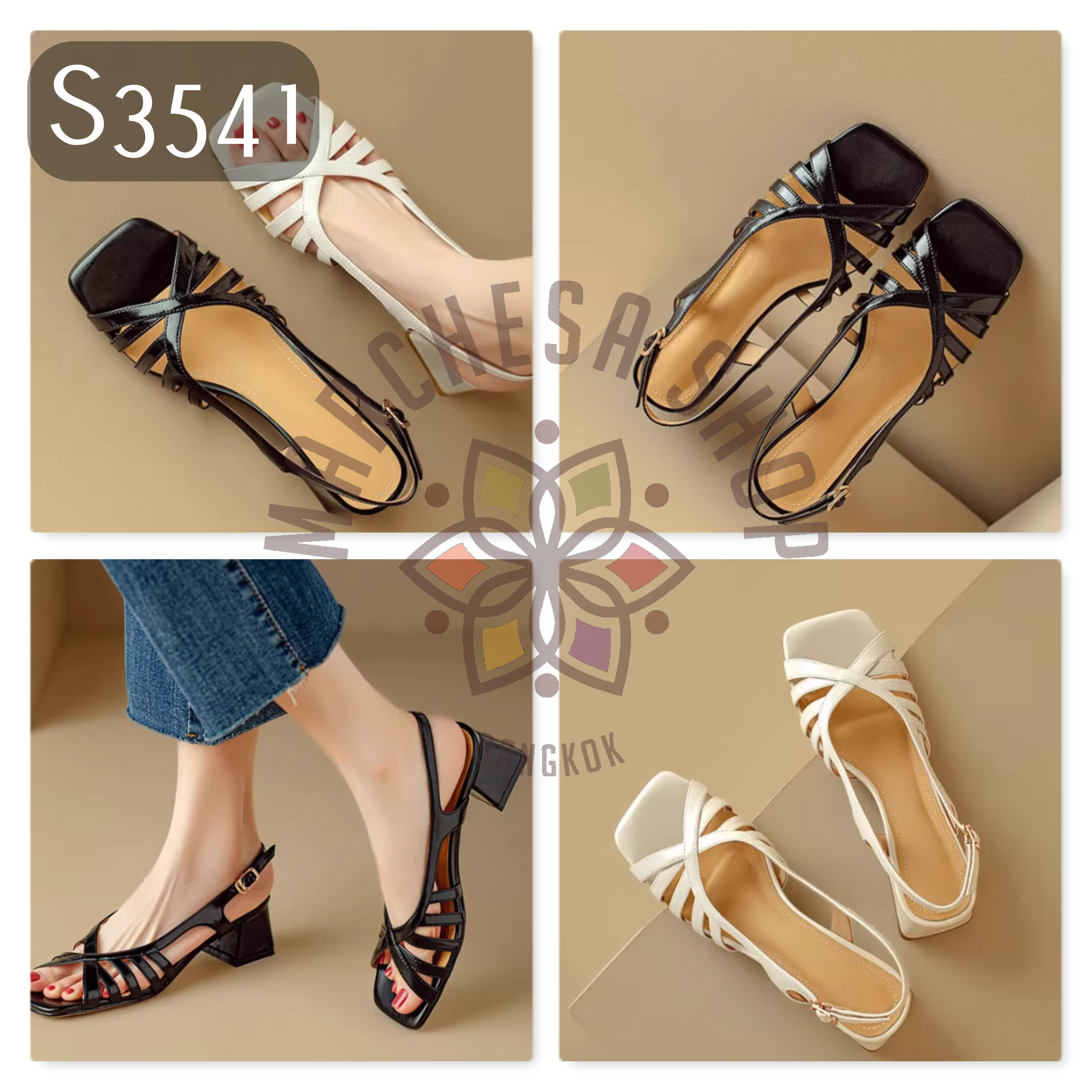 S3541 - 頭層小羊皮羅馬低踭涼鞋