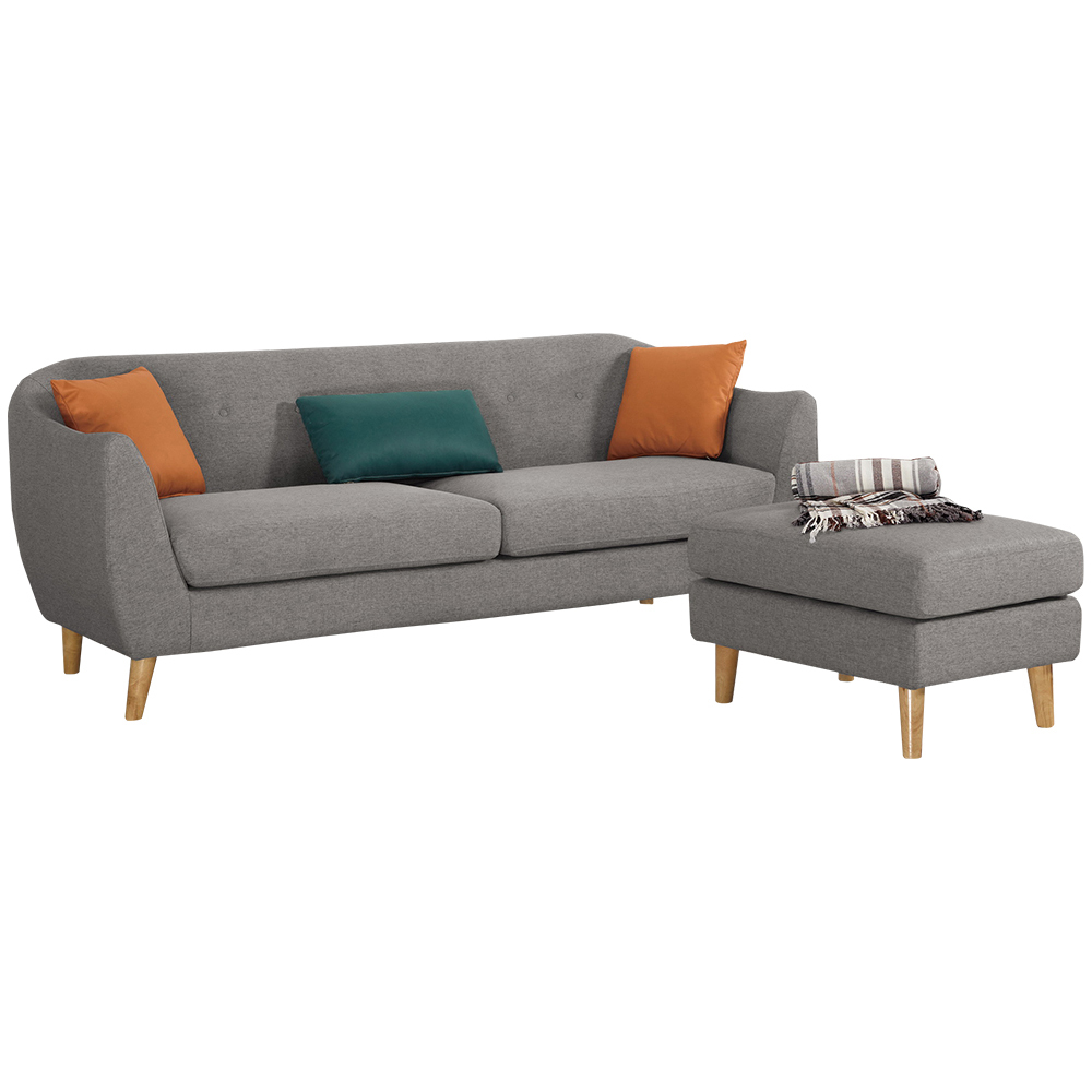 珊卡L型布面沙發組-附抱枕(三人座+腳椅-三色可選)