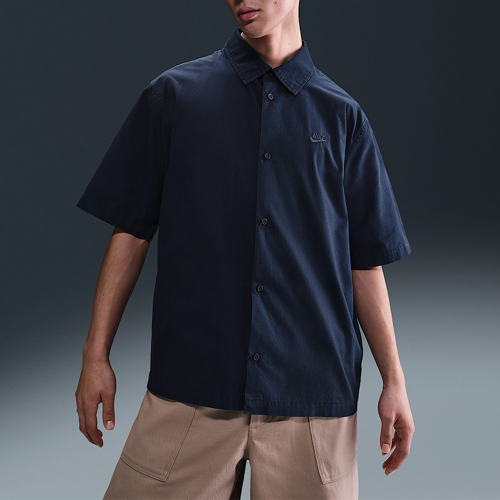 Nike AS M NK Club SS BTN Shirt WSH 男款 深藍色 襯衫 短袖 HJ2030-451