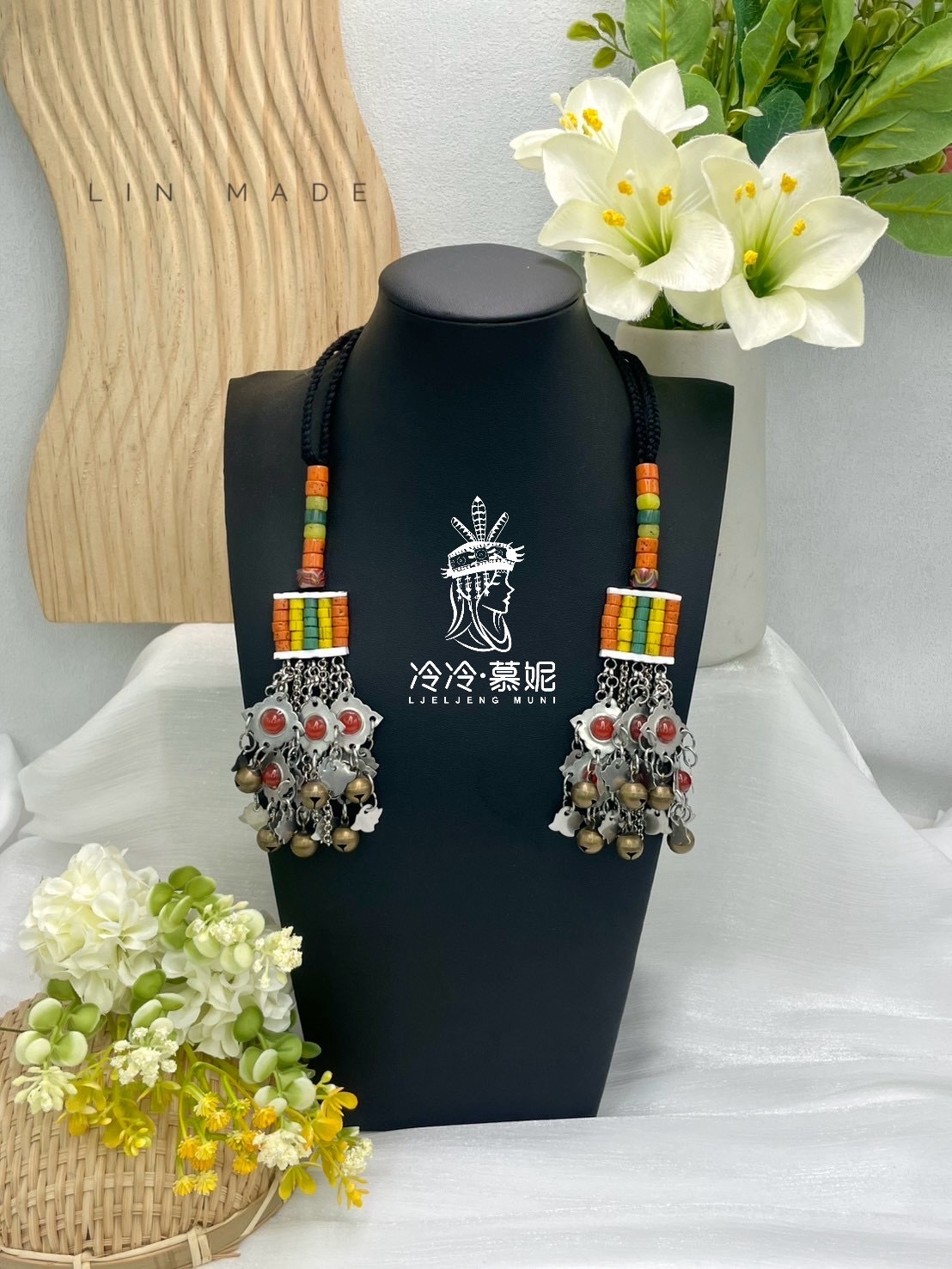 Lin-No.63傳統花珠少女耳掛13cm