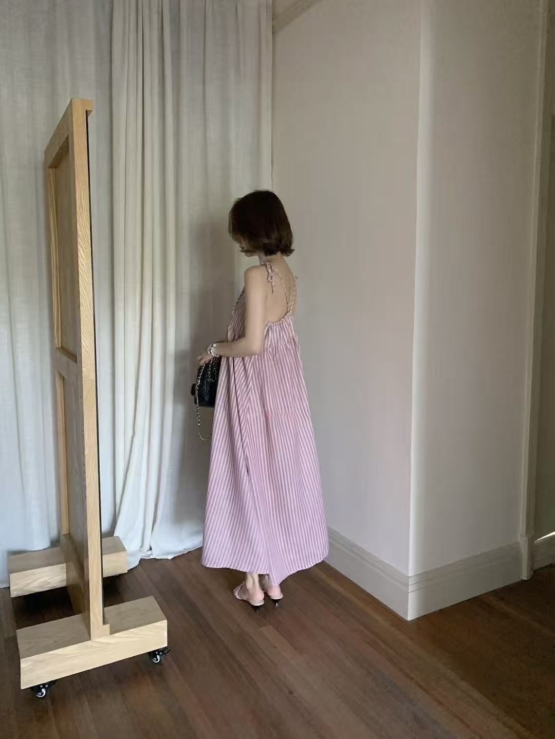 0599 棉麻莓巧條紋洋裝