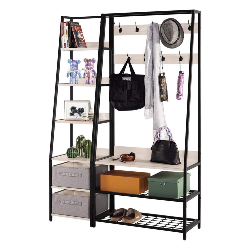 巴拉多功能玄關置物架/衣帽架/開放式收納架-附收納盒