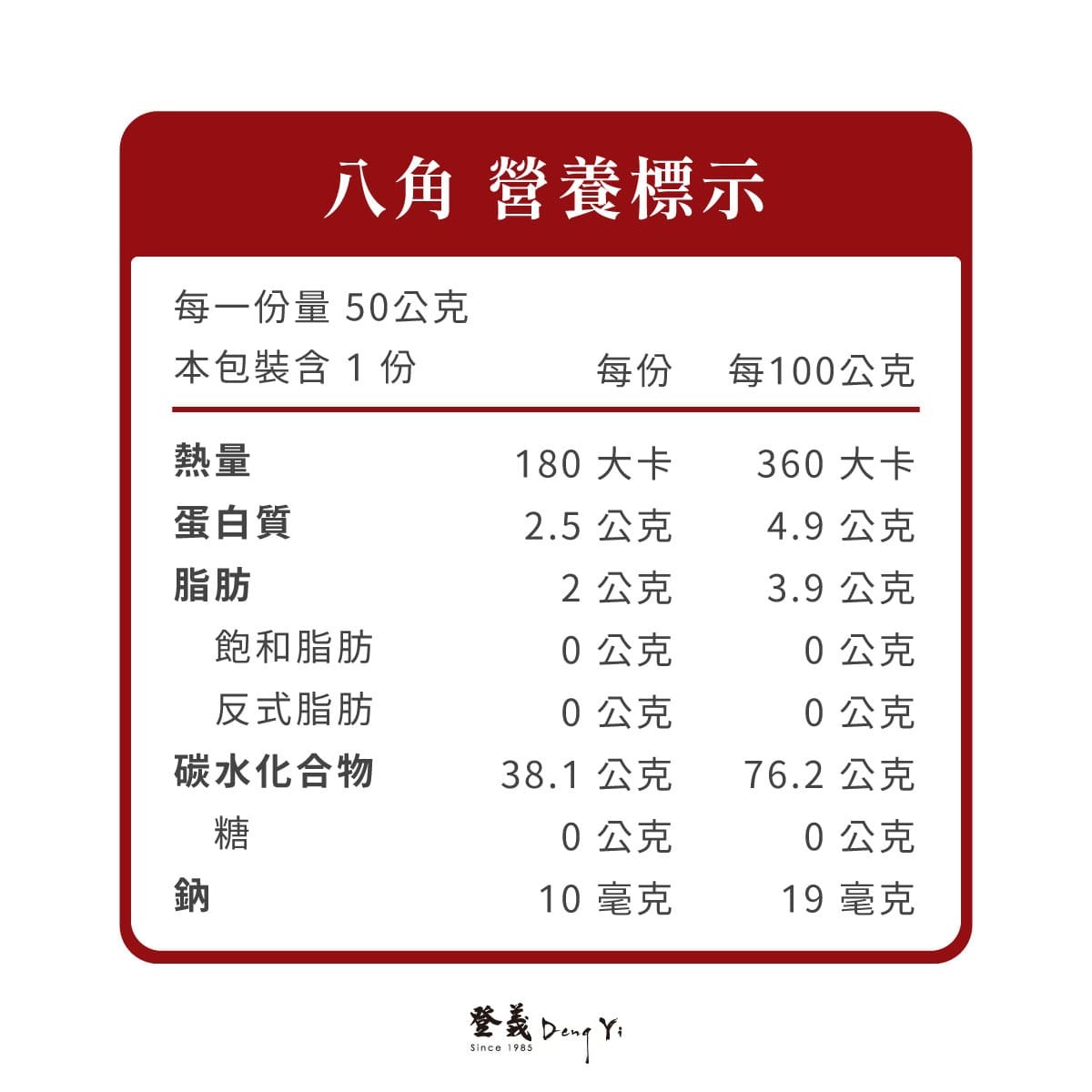 登義八角營養標示
