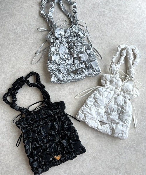 日本🇯🇵連線 Mily Bilet 閃亮縫線蝴蝶結抽繩皺皺包 單肩包 肩背包 手提包 大容量 3色(任買兩件711免運)/預購