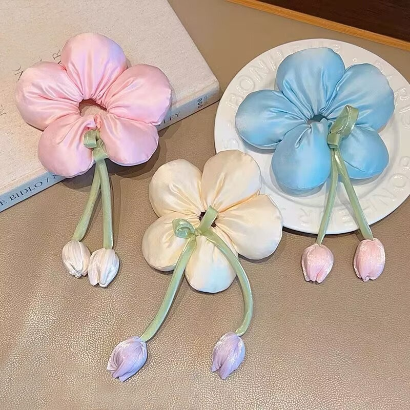 Tulip Flower Ribbon Fluffy Scrunchies
