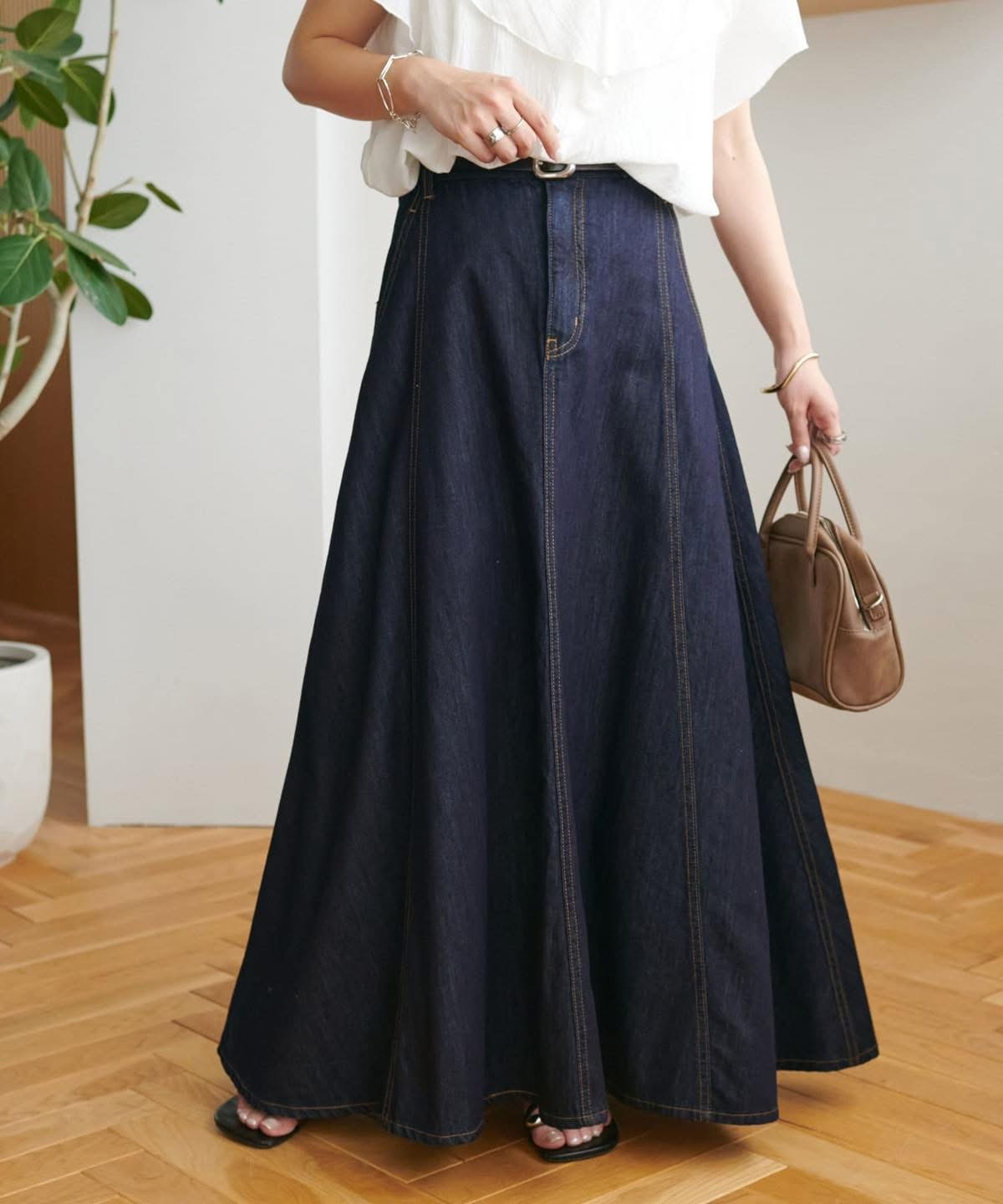 DISCOAT(ディスコート)  デニムフレアスカート深藍M（DCZ1051101A0002）