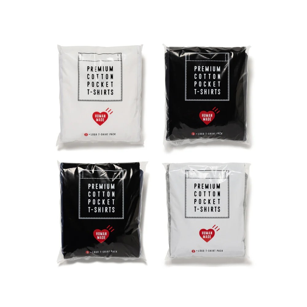 【代購】HUMAN MADE 3-PACK POCKET T-SHIRT SET 愛心口袋短踢 4色