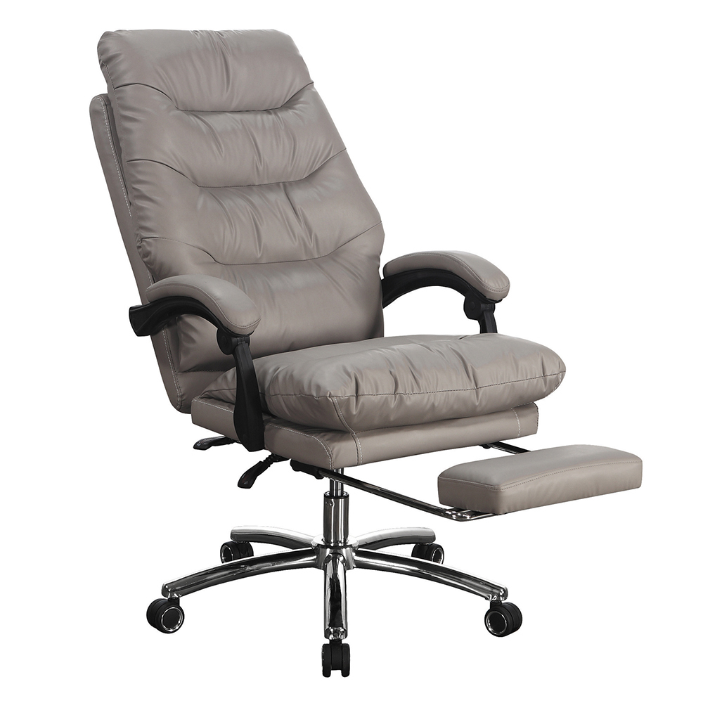 克洛伊灰色皮革電腦辦公椅/主管椅/人體工學椅-收納型腳靠墊