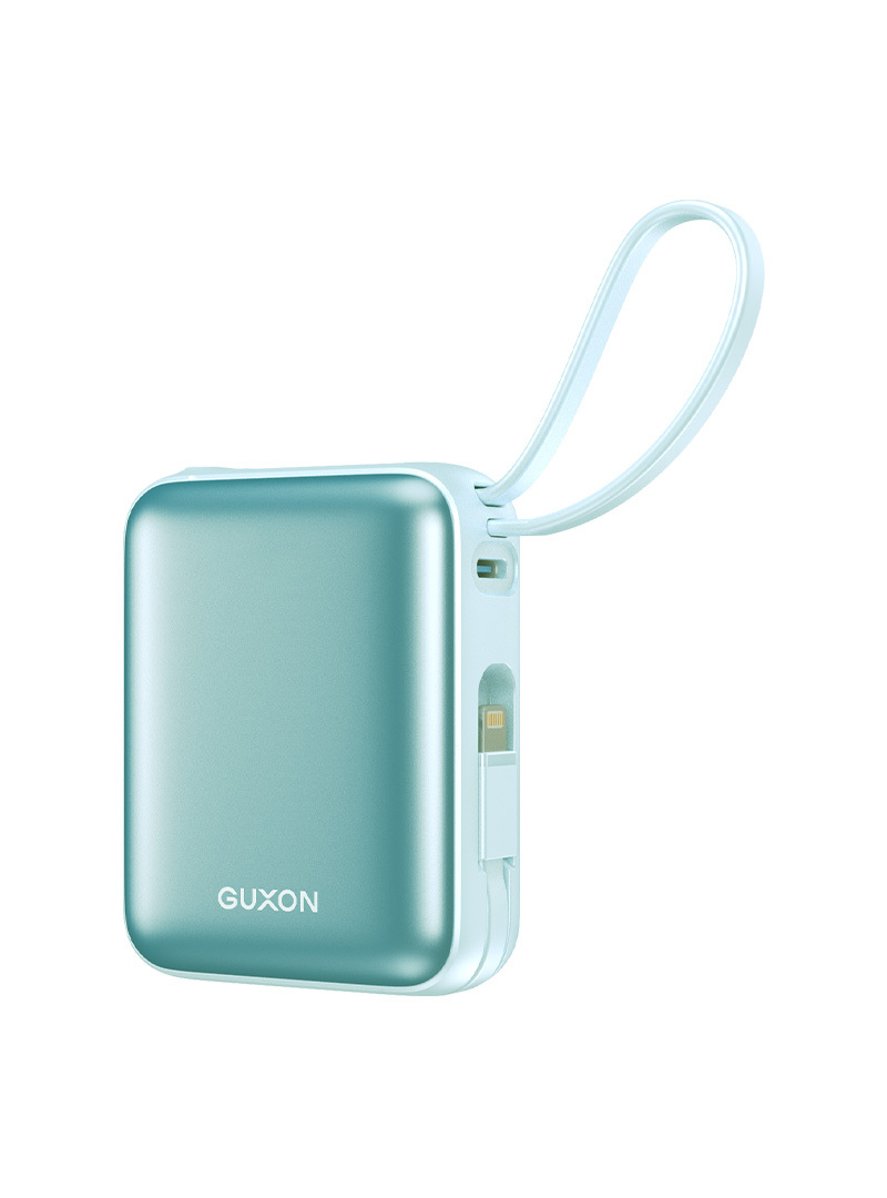 【GUXON】 巧方塊雙線行動電源 10000mAh 快充 iPhone行動充 隨充 自帶線行動電源 移動電源 Wh標示