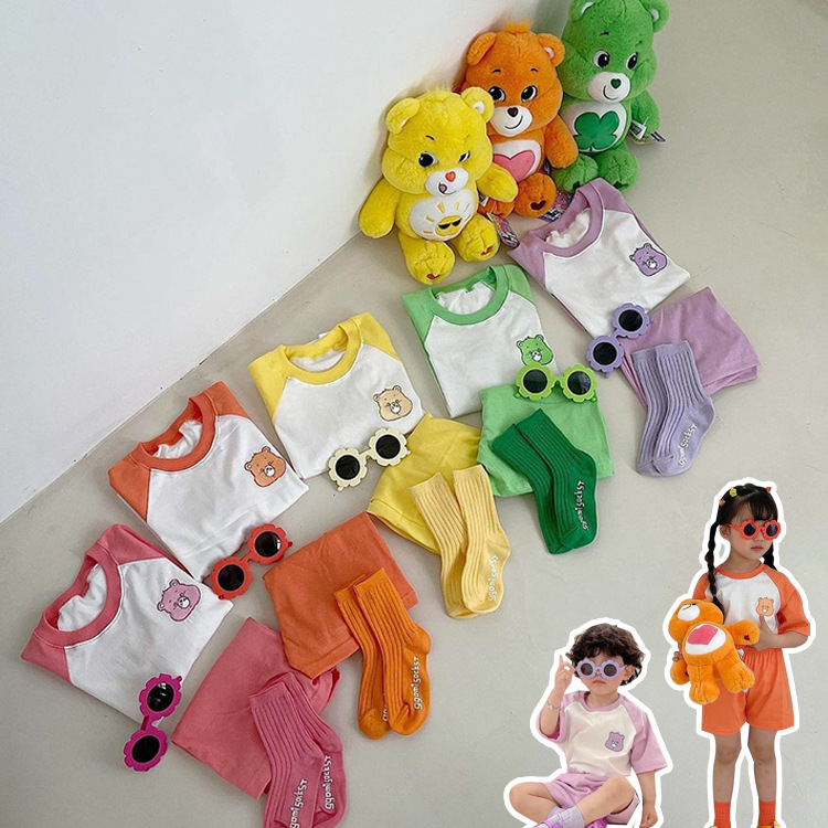 《1495》carebears刺繡彩虹熊拼接純棉套裝(80-130)