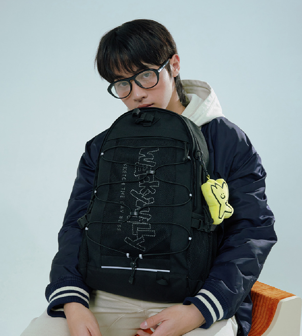 韓國 Wacky Willy 小飛人 Mesh String 網眼 基本款 後背包 黃色LOGO吊飾