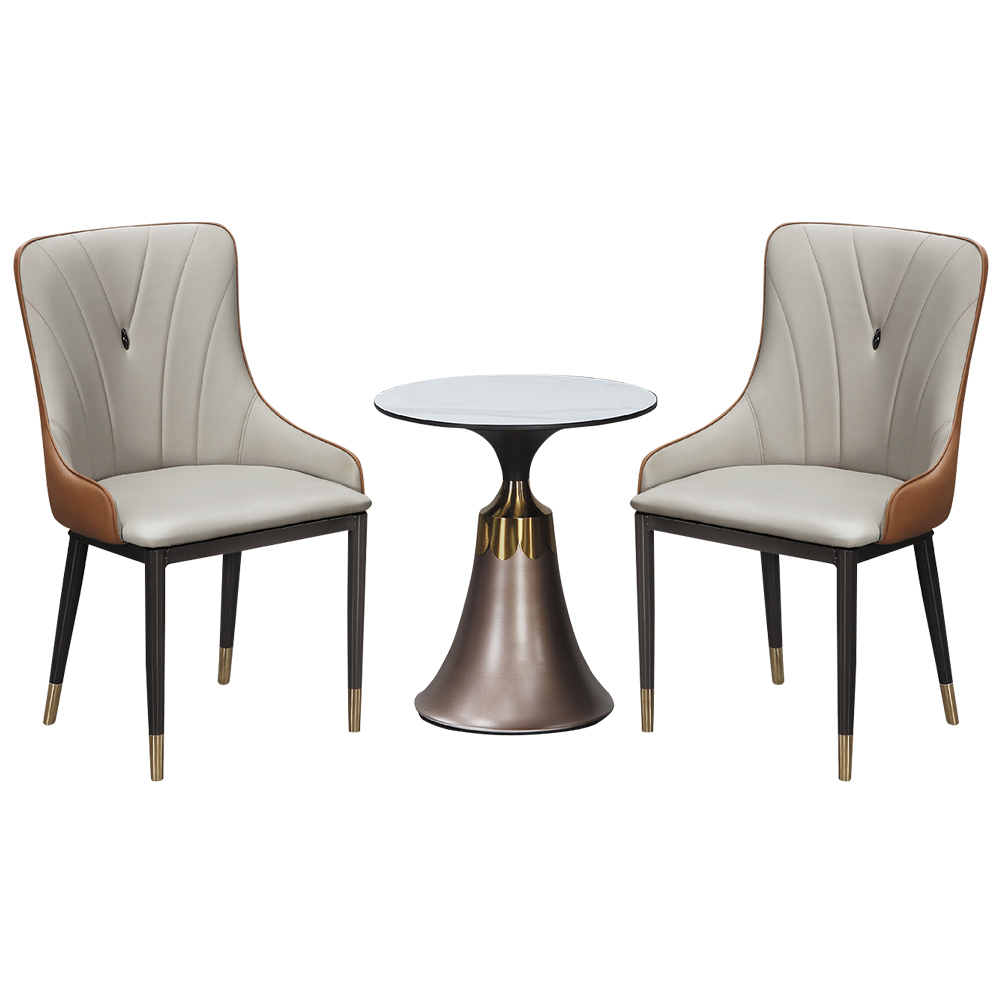 溫夫1.7尺工業風造型岩板圓形餐桌椅組合/洽談桌椅組合(一桌二椅)