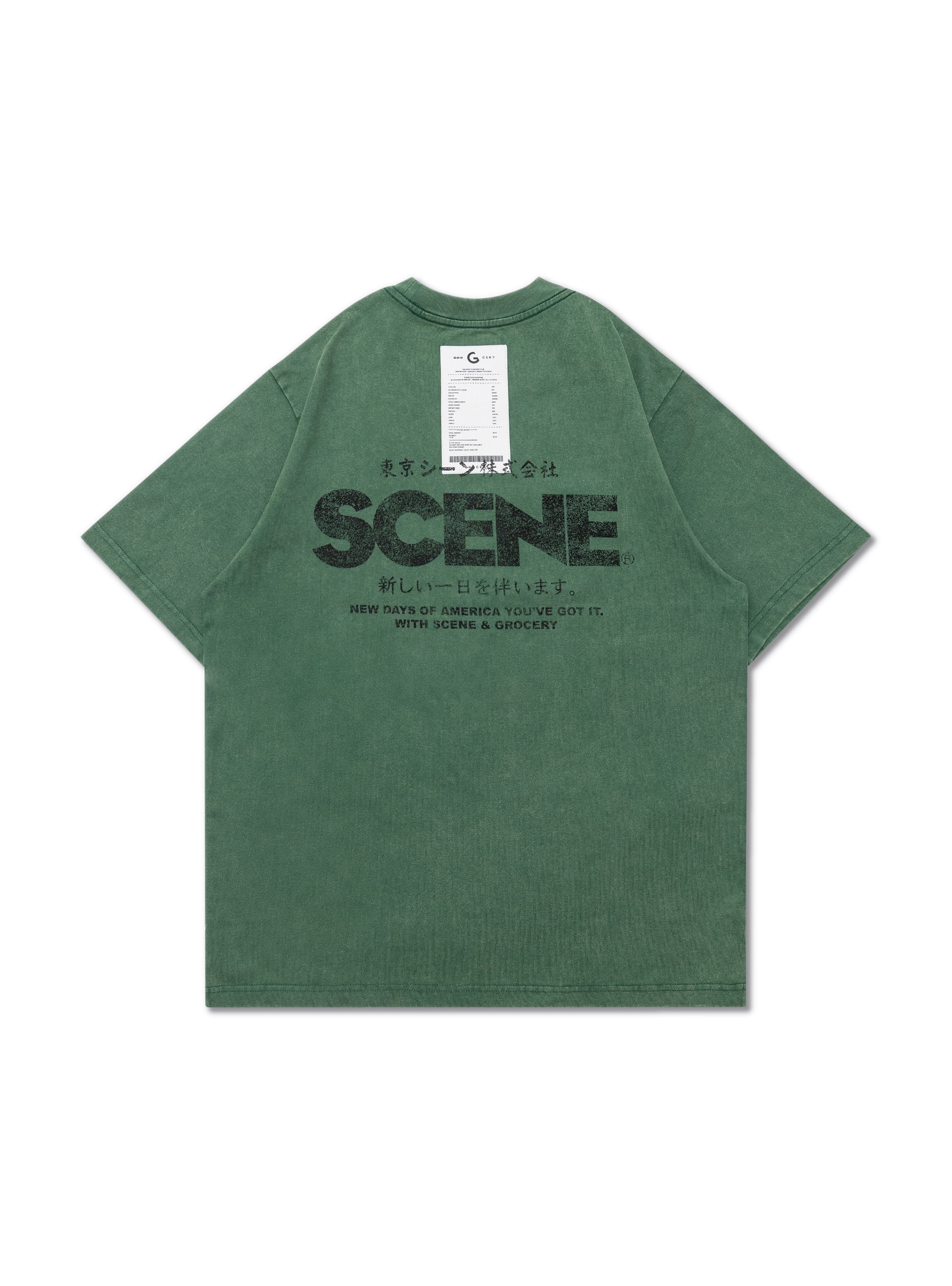 GROCERY x SCENE TOKYO CLASSIC LOGO INVOICE TEE // WASHED GREEN