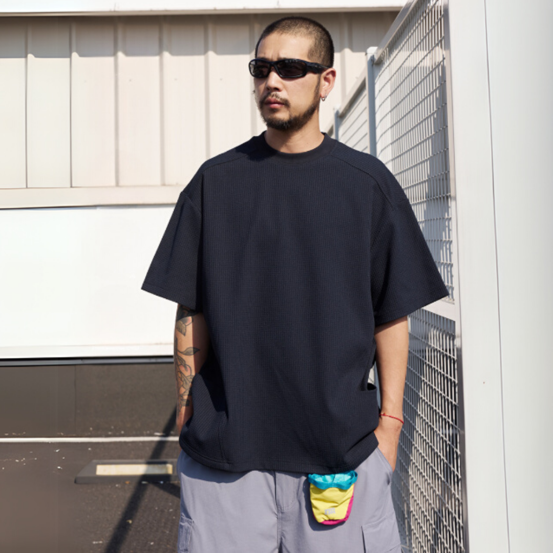 涼感透氣華夫格口袋短袖T恤