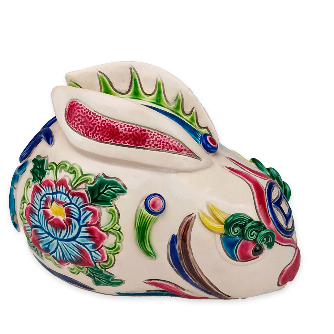 釉彩萌兔交趾陶