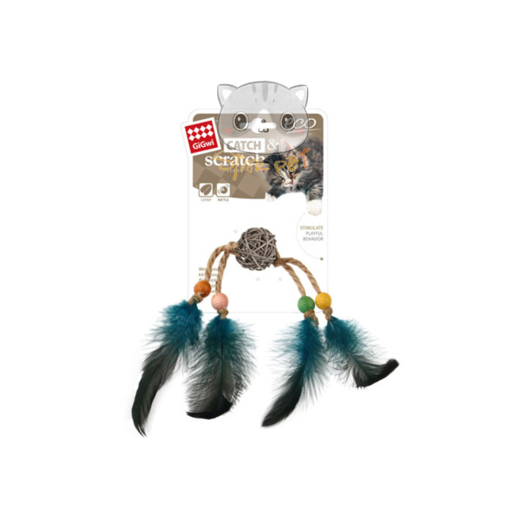 Gigwi Catch & Scratch Blue Feather Cat Toy