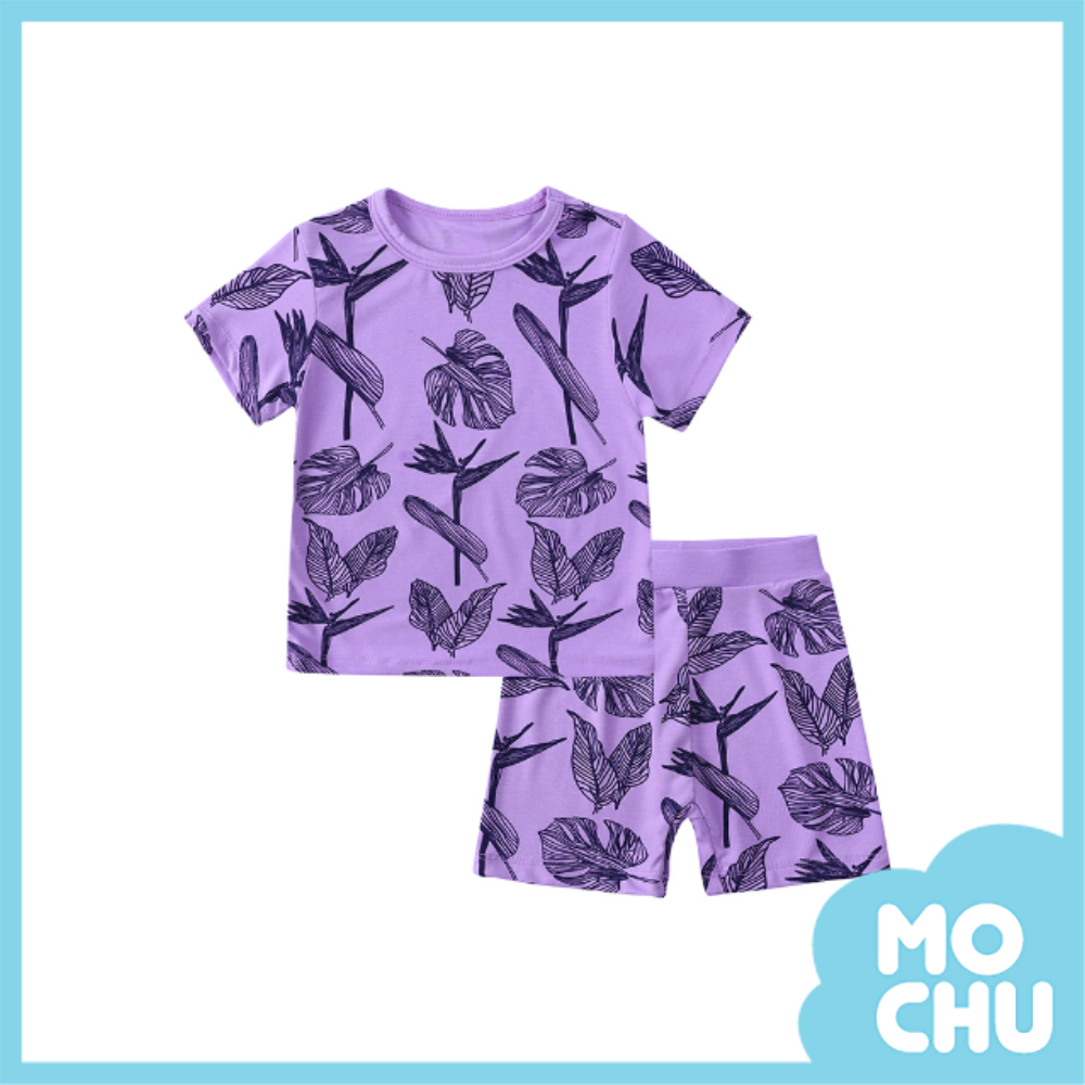 紫色火鶴花短袖休閑套裝