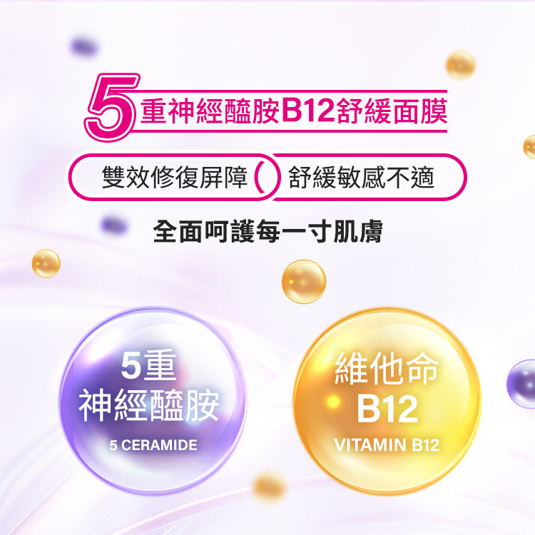 5重神經醯胺搭配維他命B12,全面呵護每一寸肌膚!